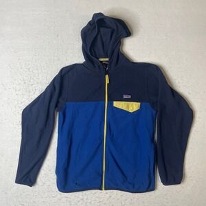 Patagonia Kids Fleece Hooded Jacket Full Zip Blue Yellow Size L 12